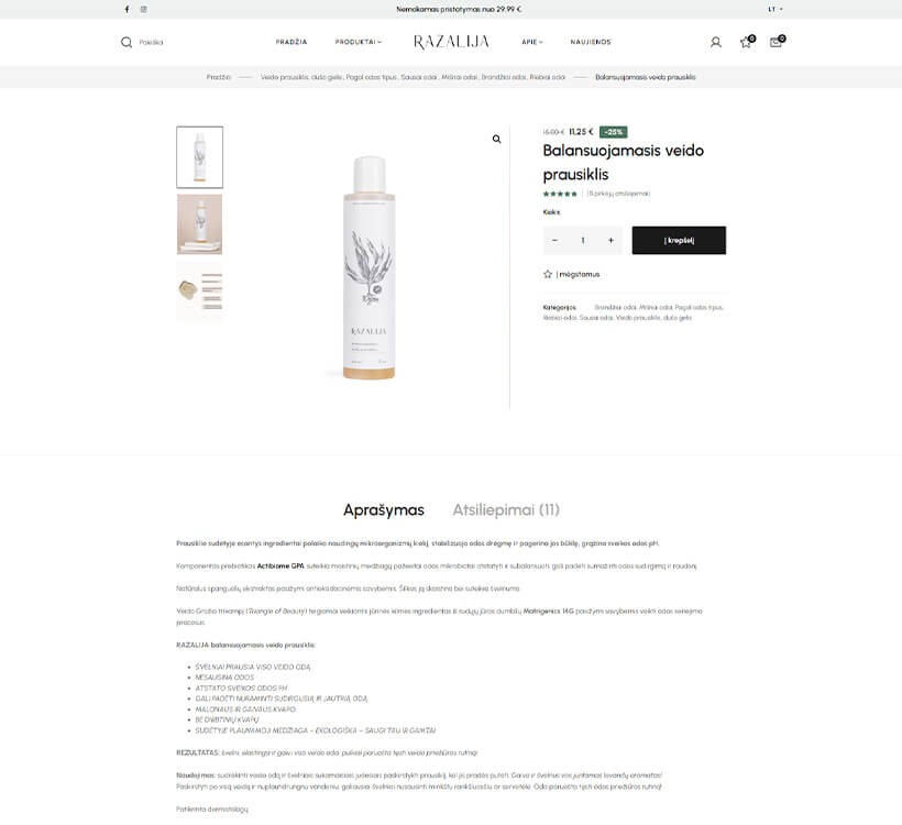 Razalija.lt website screenshot single product page