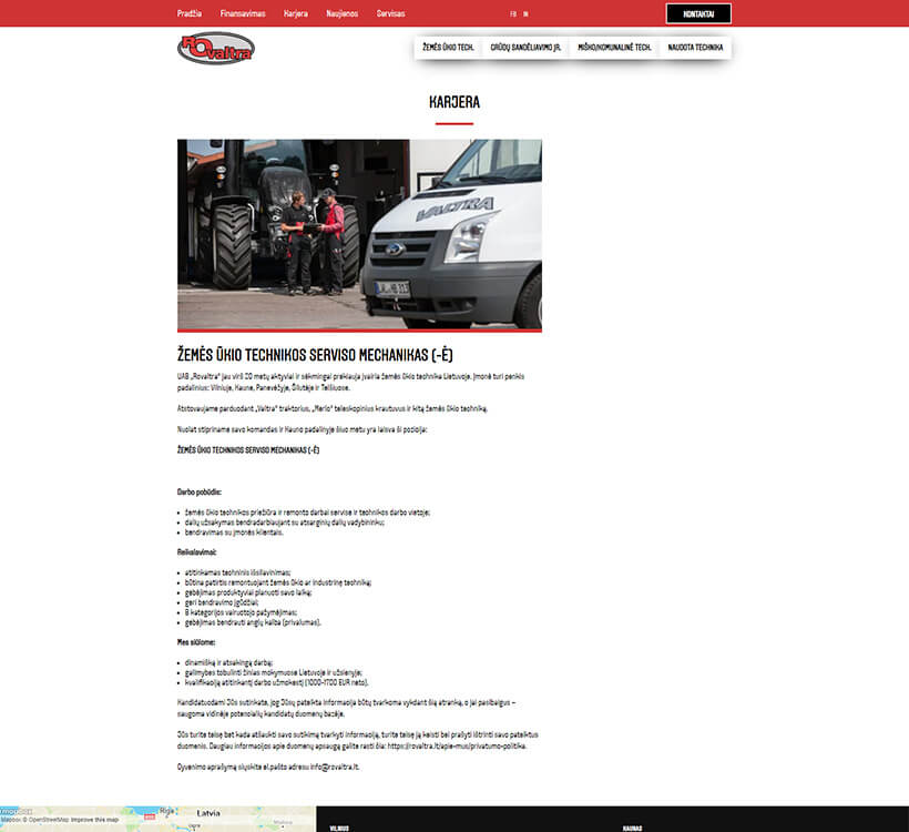 Rovaltra.lt website screenshot career innter page